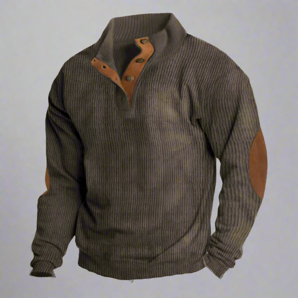 Men's Ribbed Knit Button Collar Jumper | Warm Long Sleeve Fit