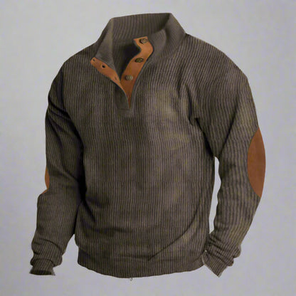 Men's Ribbed Knit Button Collar Jumper | Warm Long Sleeve Fit