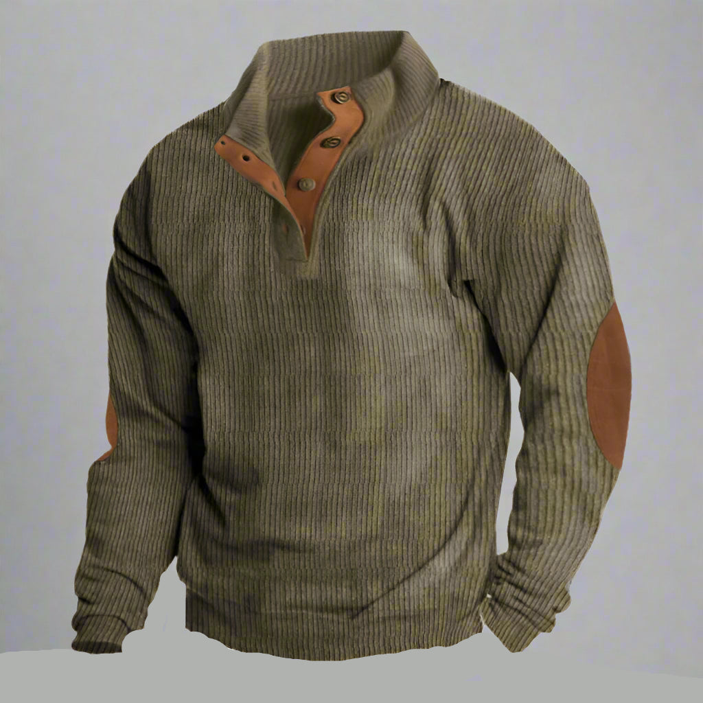 Men's Ribbed Knit Button Collar Jumper | Warm Long Sleeve Fit