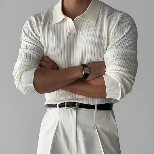 Men’s Slim Fit Knit Polo Sweater | Long Sleeve Smart Casual Jumper