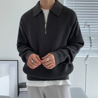 Men’s Ribbed Zip Up Sweater | Long Sleeve Collared Knitwear