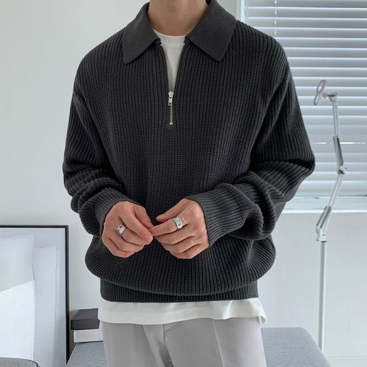 Men’s Ribbed Zip Up Sweater | Long Sleeve Collared Knitwear