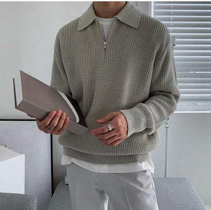 Men’s Ribbed Zip Up Sweater | Long Sleeve Collared Knitwear