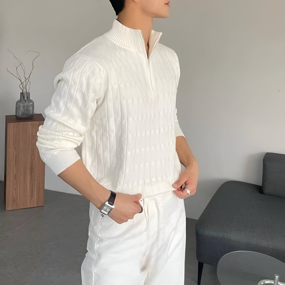 Men’s Slim Fit Half Zip Knit Jumper | Long Sleeve Smart Casual Sweater