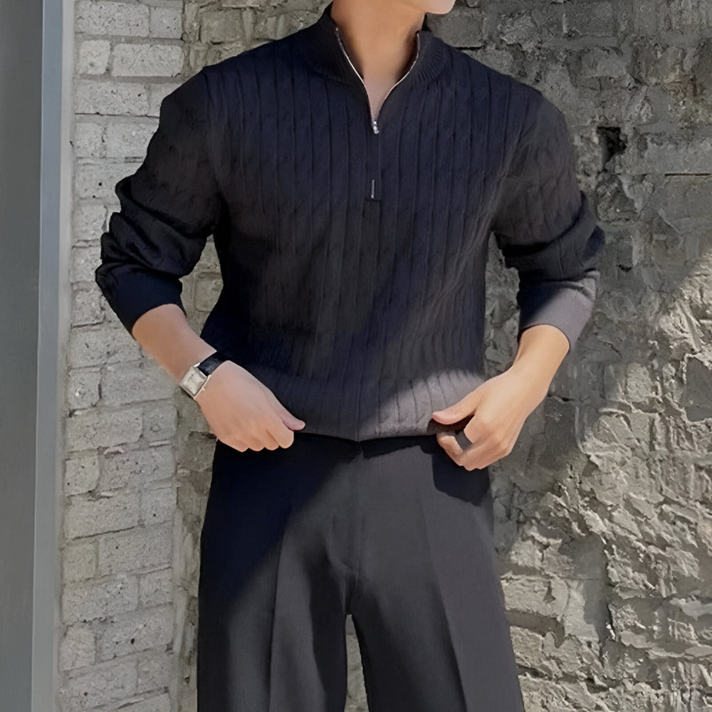 Men’s Slim Fit Half Zip Knit Jumper | Long Sleeve Smart Casual Sweater