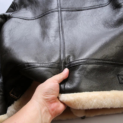 Men’s Shearling Leather Jacket | Warm Aviator Bomber Fur Lining