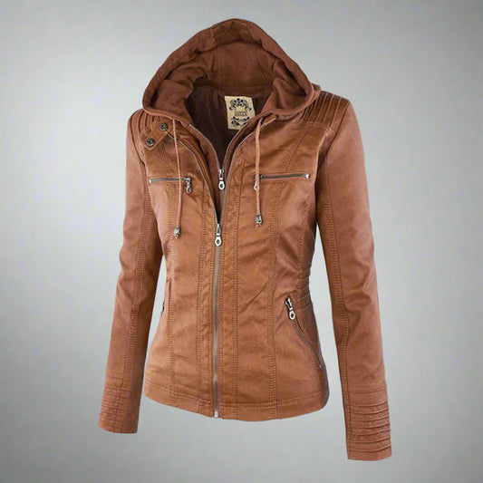 W&W - Damen Lederjacke mit Kapuze - Image 1